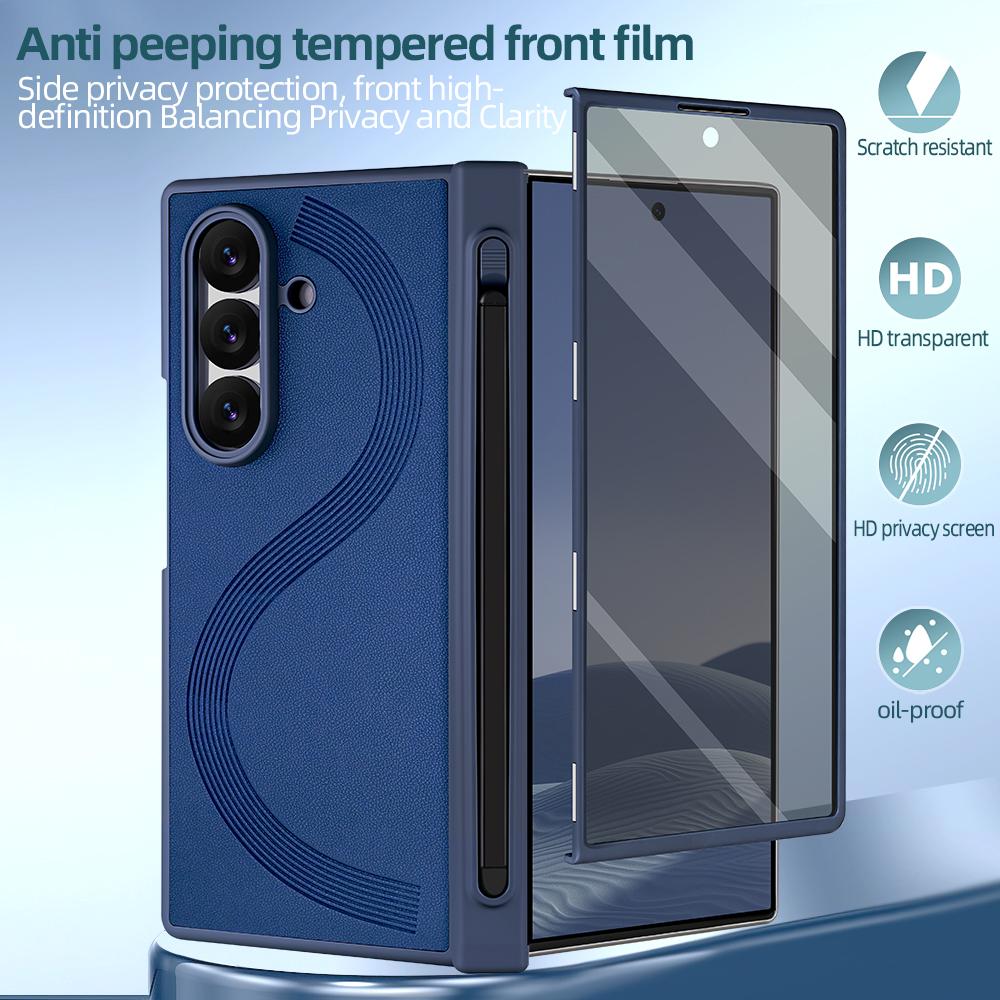 Однотонный чехол из искусственной кожи с полным покрытием для телефона Samsung Z Fold 7 (складывающийся в Z) с противошпионской стеклянной пленкой, стилус-ручка для Samsung Z Fold 7 Fold 6