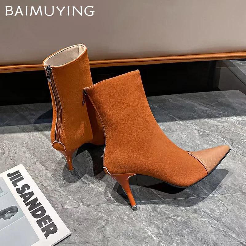 Сексуальные зимние ботильоны на высоком каблуке, женские замшевые элегантные туфли с острым носком, женские зимние готические мотоциклетные ботинки 2024 года