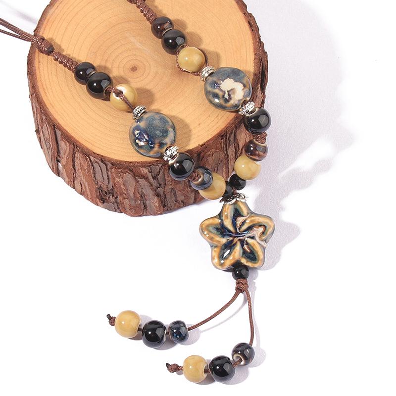 Vintage Bohemian Style Ceramic Beaded Woven Necklace For Women Girls Ethnic Style Long Necklace Jewelry Accessories Gifts