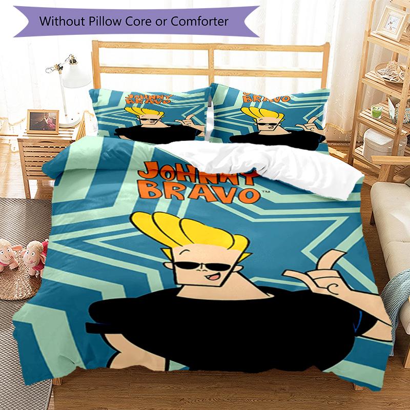 3pcs Johnny Bravo Bedding Set Duvet Cover Closure Includes 1 Duvet Cover & 2 Pillowcases, Soft and Comfortable for All Seasons.
