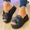 Wish Large Size Solid Color Muffin Bow One-Word Slippers Women's Thick Bottom Outer Wear Beach Sandals