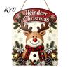 Durable Wood Hanging Plaque Christmas Wooden Sign, Rustic Holiday Wall Decor with Santa Claus Farmhouse Xmas Reindeer And Snowman Patterns for