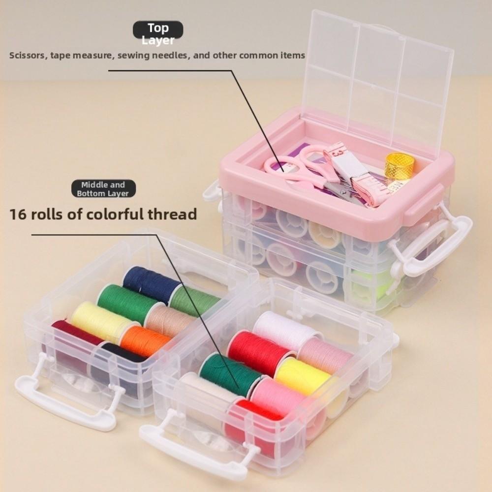 18pcs Portable Sewing Tool Kit Three-Layer Sewing Kit Box Needlework Box DIY Mending