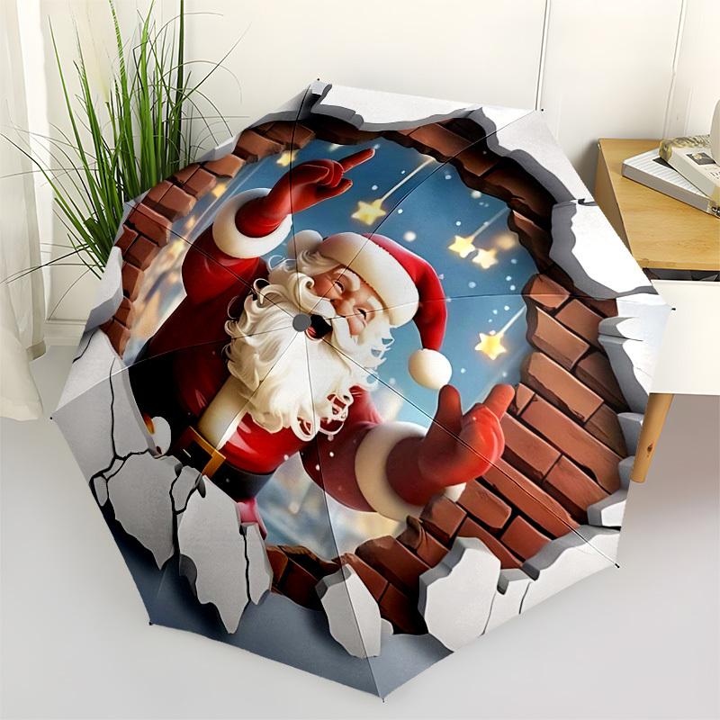 1pc Santa's Magical Arrival: Automatic Opening/Closing Umbrella with Foldable Design, Ideal for Outdoor Adventures & Festive Occasions, Perfect Gift f