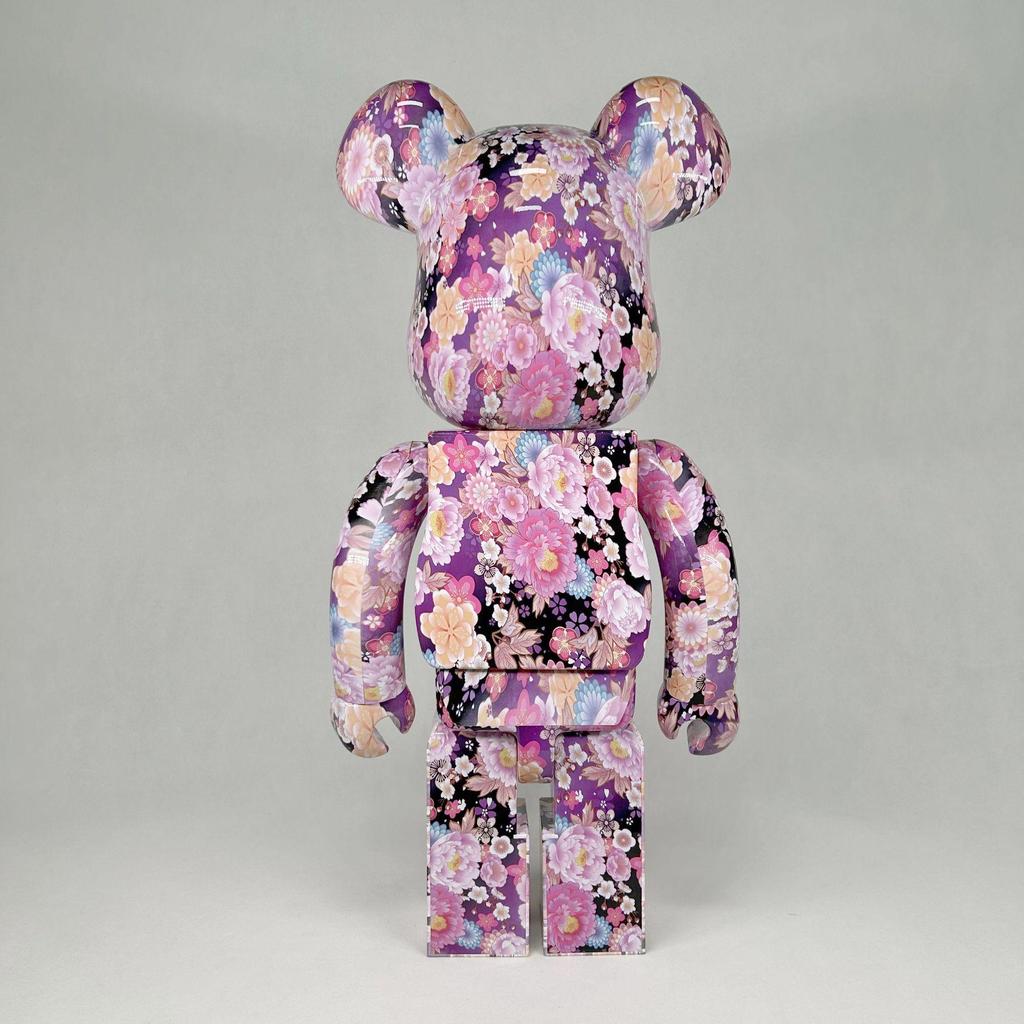 1000% Bearbrick Pink Floral Bear with Movable Joints - 70cm Trendy Collectible Ornament