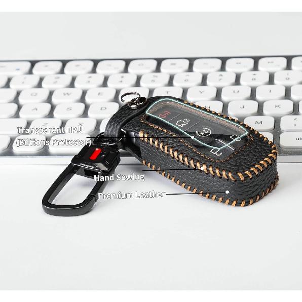 for Ford Key Fob Cover Keychain Leather Car Smart Key Case Protector Holder Compatible with Explorer Mustang Fusion F150 Edge Lincoln MKZ MKC