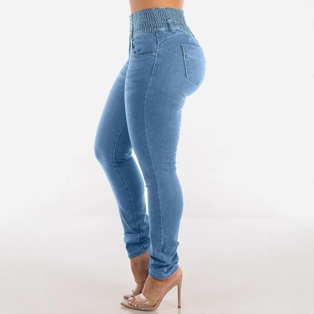 Women's Sexy Hip Lifting High Waisted Small Feet Skinny Stretch Long Jeans