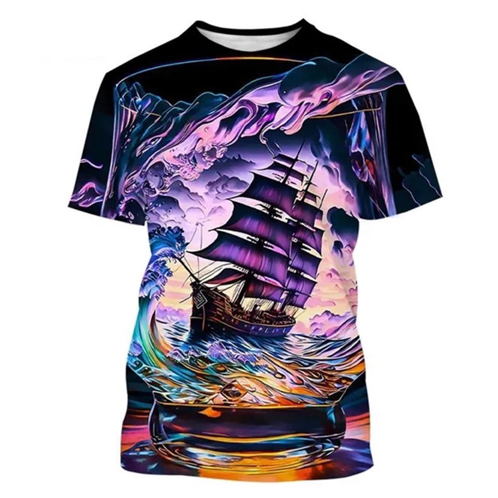 Винтажная мужская футболка с 3d принтом «Корабль якорь», топ для парусного спорта, летняя толстовка с круглым вырезом и короткими рукавами, пуловер, повседневная мужская одежда