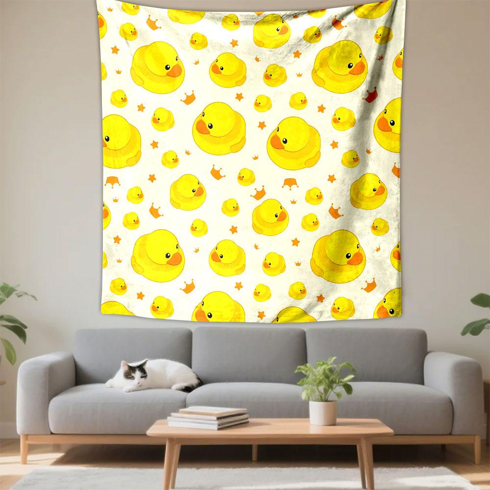 Cute Yellow Rubber Duck Pattern Patterned Tapestry Decorative Wall Hanging, Home Bedroom Living Room Decor