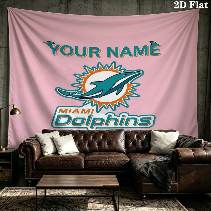 Custom Name Miami Dolphins Printed Tapestry – Wall Hanging for Bedrooms, Dorms, and Home Decor