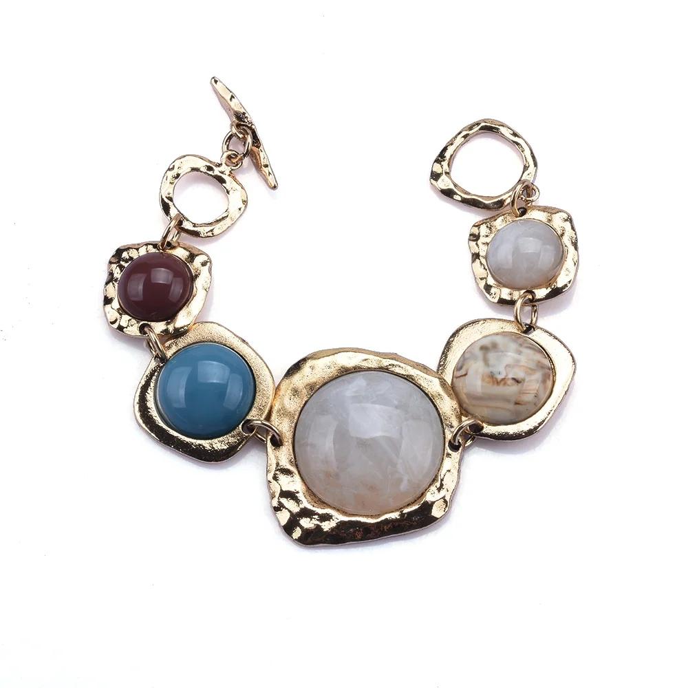 Vintage Gold Plated Resin Stones Necklace for Women Exaggerated Boho Ethnic Irregular Geometric Metal Choker Collar Jewelry Gift