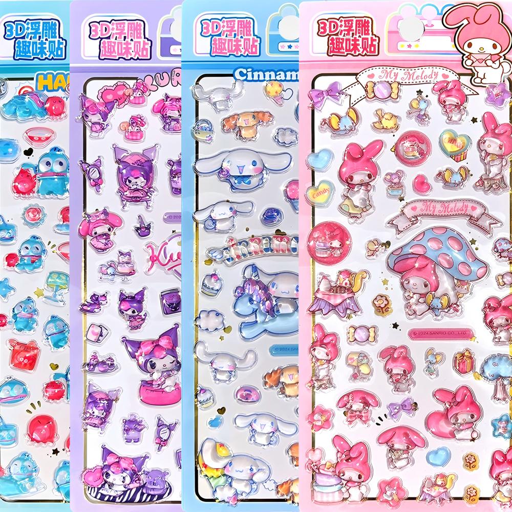 Милые 3D Хрустальные Наклейки Sanrio Эстетичные Мультяшные Декоративные Наклейки Почакко Синнаморолл Моя Мелоди Куроми Рельефная Наклейка