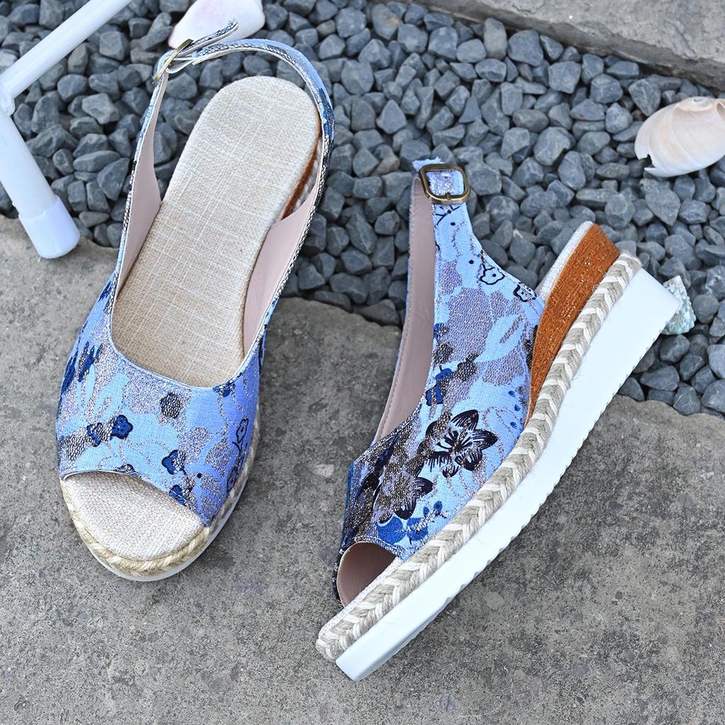 Fashion Wedge Flat Sandals Women Summer Slingbacks Peep Toe Platform Shoes for Women Light Non-slip Comfort Fabric Cushion Beach Sandals