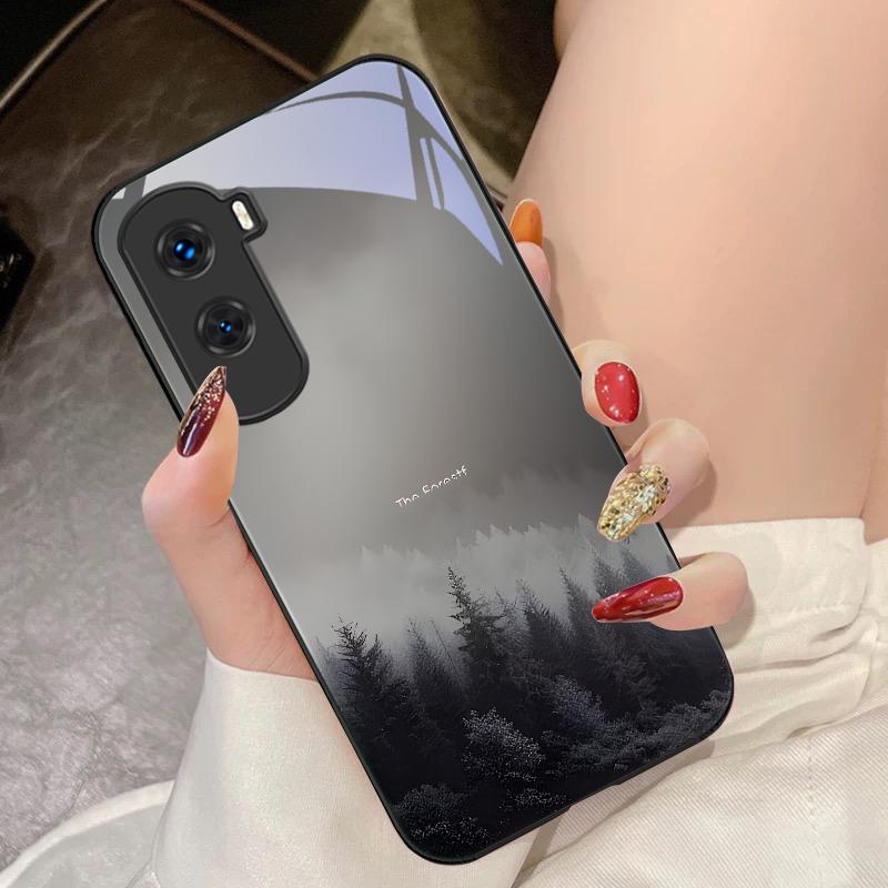 Туманный Лес Черный Для Honor 200 90 8X 9X Pro Lite P50 P40 Nova 10 11i P60 Magic4 6 Mate 20 50 Закаленное Стекло Чехол для Телефона
