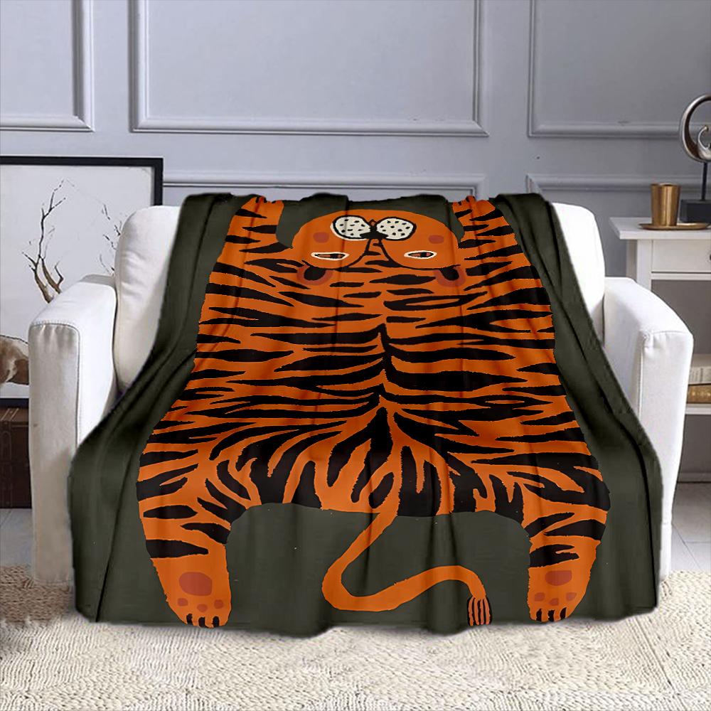 Playful Tiger Pattern Blanket Design Patterned flannel blanket perfect for the bedroom living room, sofa, or a little nap