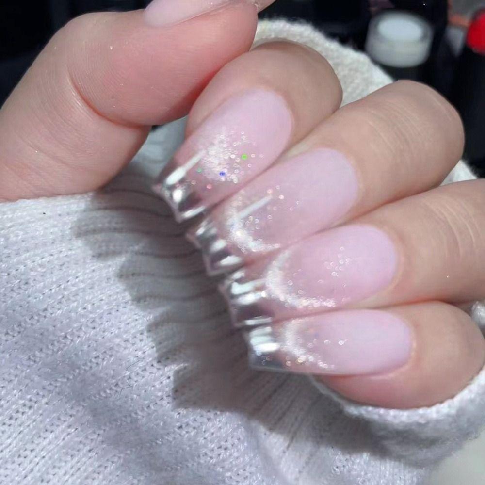 24pcs French False Nails Long Almond and Ballerina Nail Tips Manicure Press on Nails Women