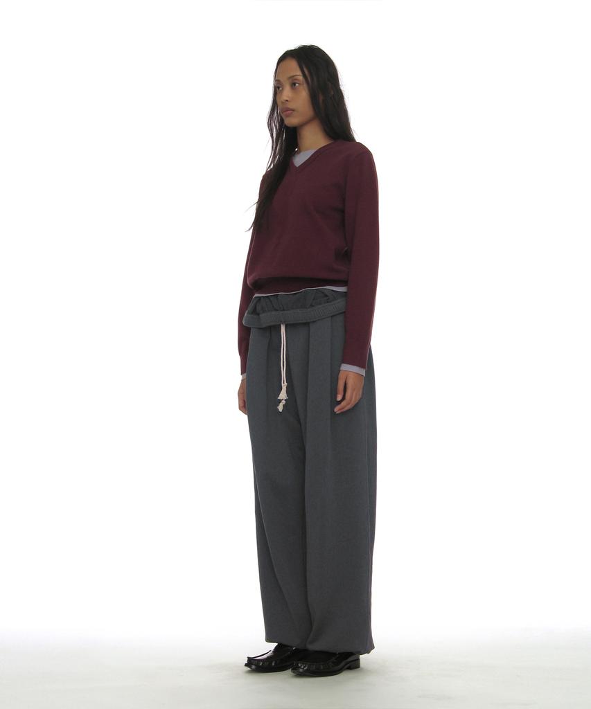 PARTIMENTO WOMEN Colorblock Double Layered Knit Sweater_Plum