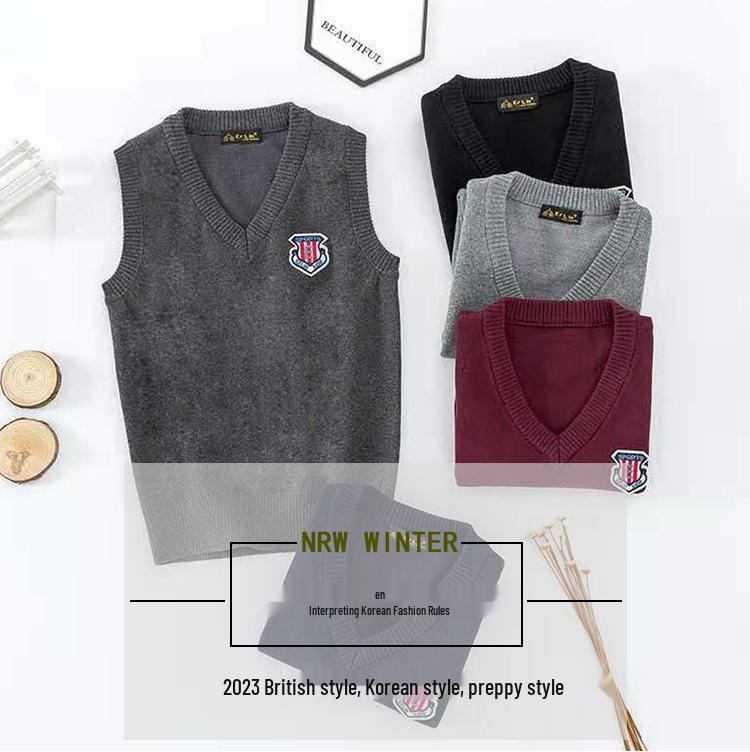 Вязаный жилет-свитер для корейских детей на осень 2025 года - стиль колледжа для девочек и мальчиков