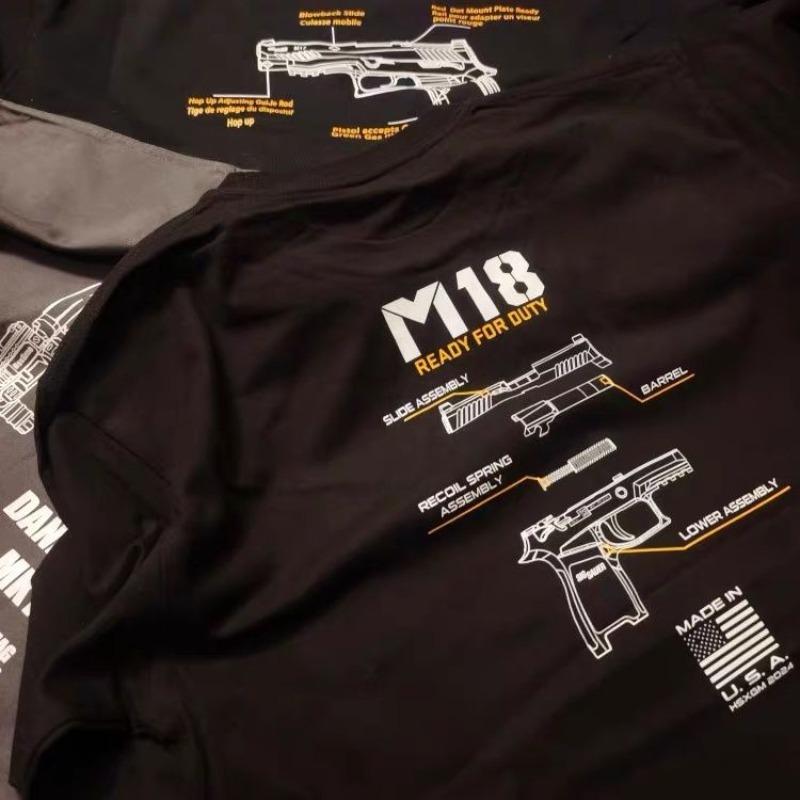 American Summer Men's M18 Tactical Shooting Military Fans Outdoor Competition Training Printed Crew Neck Short-sleeved T-shirt