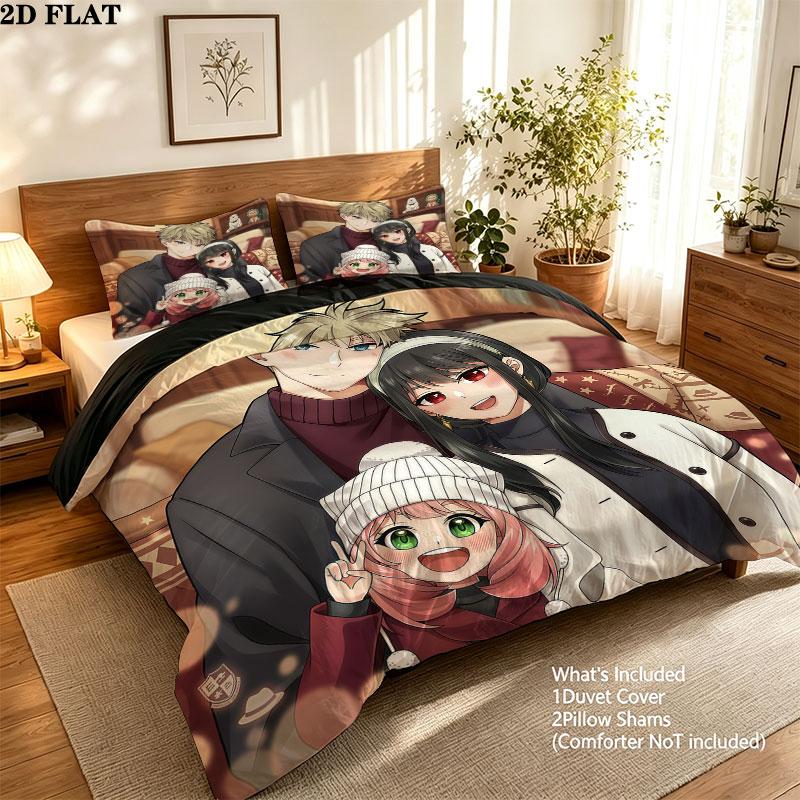 Spy Family Pattern Bedding Quilt Set Quilt Cover Pillowcase Home Birthday Gift(1 * duvet cover + 2 * pillowcase, without core)