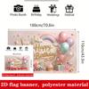 Unicorn Birthday Banner Backdrop Macaron Balloons Rainbow Flowers Stars Polyester