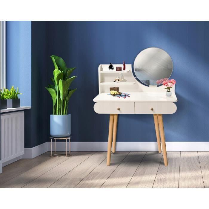 Coiffeuse en bois blanc avec miroir et tiroirs - 122x80x40 см