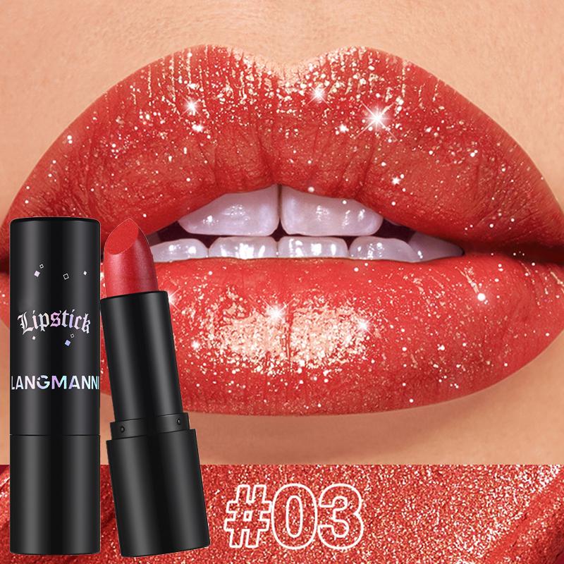 7 Shiny Metallic Pearlescent Lipstick Waterproof Long Lasting Diamond Lipstick Non Stick Red Pink Lip Tint Makeup Cosmetic