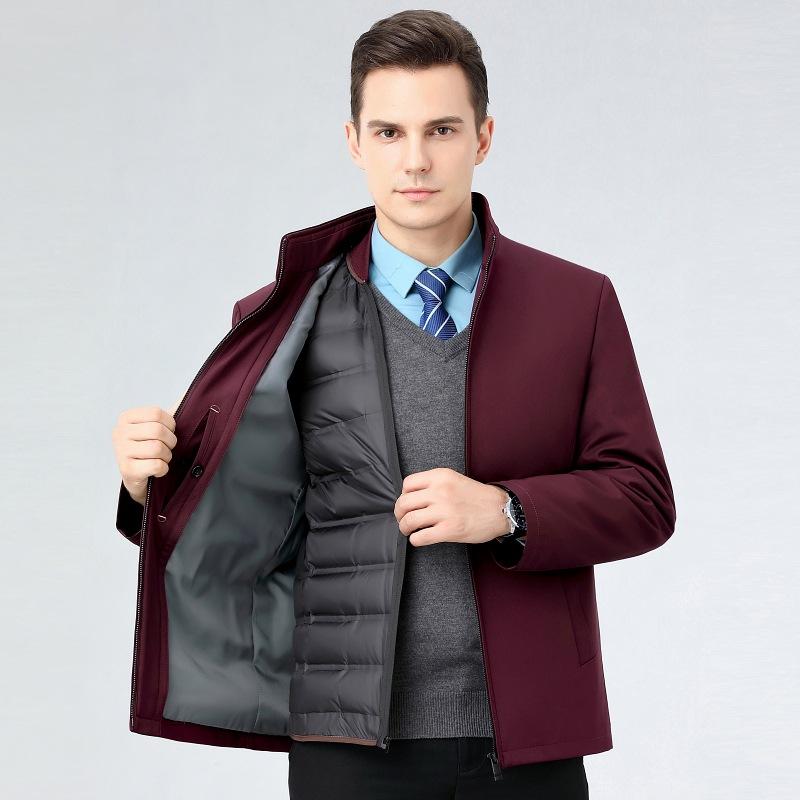 Мужское полупальто со съемной подкладкой, деловой пуховик, куртка с воротником-стойкой для пап среднего и пожилого возраста