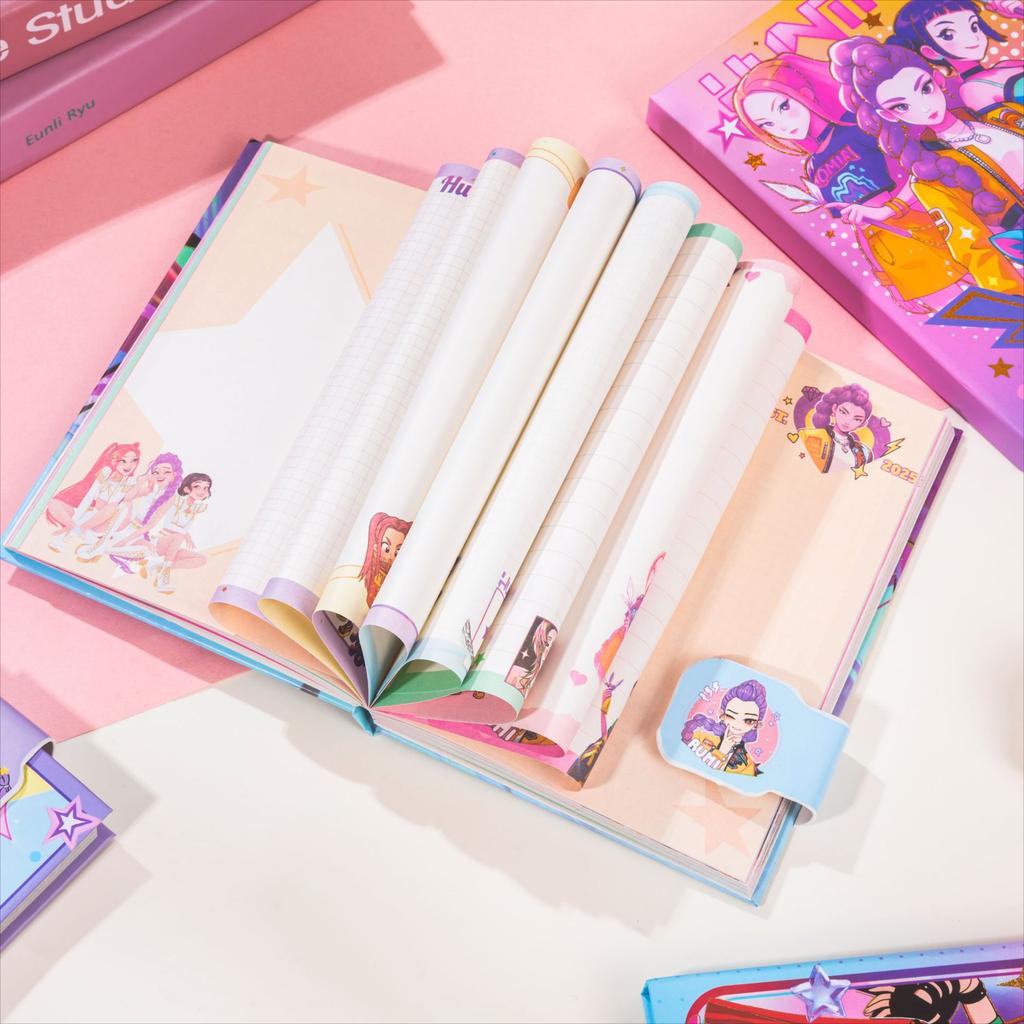 Chibi K-POP Demon Hunters HUNTRIX Anime Magnetic Buckle Notebook, Colorful Page Journal, Student Stationery & Festival Gift