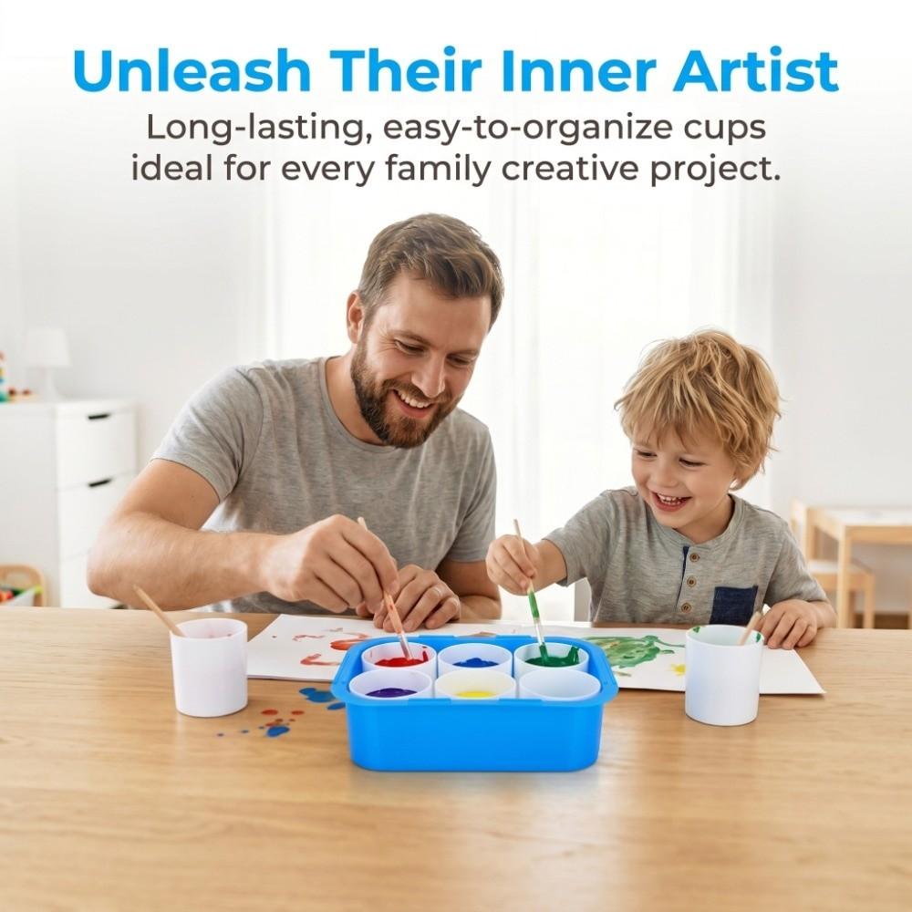 6PCS 6 Grid Paint Mixing Box Leak Resistant Hard Plastic Paint Mixing Cup Leak Proof Compartment Color Tray Gouache Creation
