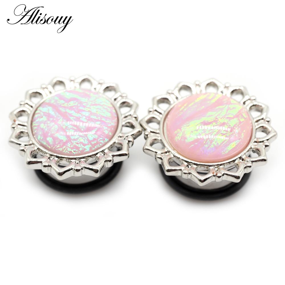 Alisouy 2 шт. новый цветок розовый опал кулон из нержавеющей стали беруши туннельный расширитель расклешенные носилки датчики пирсинг украшения для тела