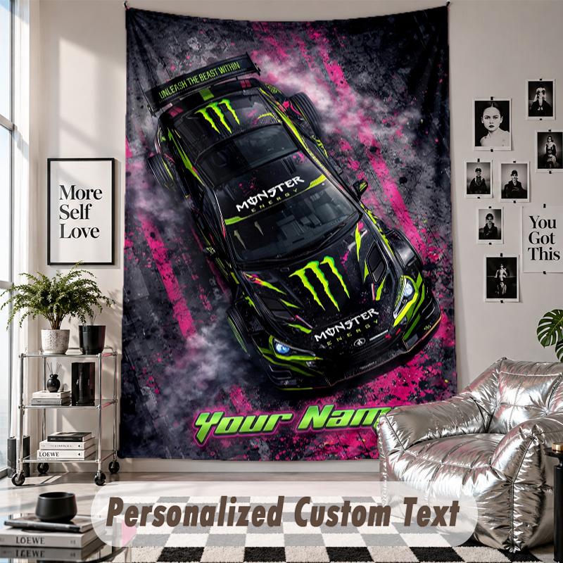 Wall Hanging Tapestry With Custom Name & Text, Monster Energy Decorative Tapestry For Bedroom