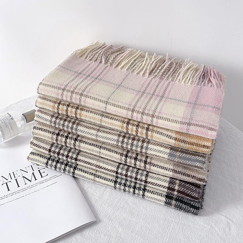 2024 Новый осенне-зимний клетчатый шарф из искусственного кашемира в сетку, теплый и ветрозащитный шарф, женский шарф с кисточками, шаль