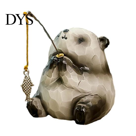 Modern Desktop Plant Holder Leisure Fishing Frog/Cat/Panda/Bear Statue Ornaments, Clear Mini Vases Miniature Cute Animal Ornaments Figurines