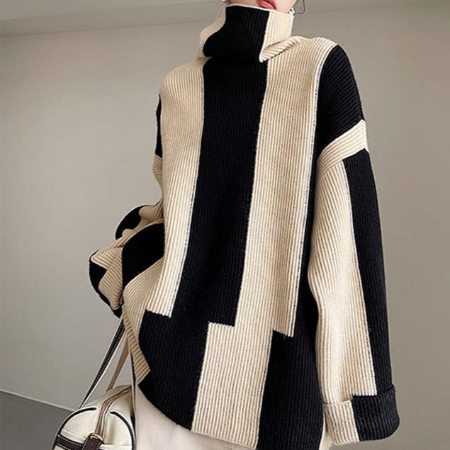 Водолазка свитера женские полосатые толстые длинные рукава вязаные топы повседневные свитера осень зима универсальные уютные сохраняющие тепло свитера