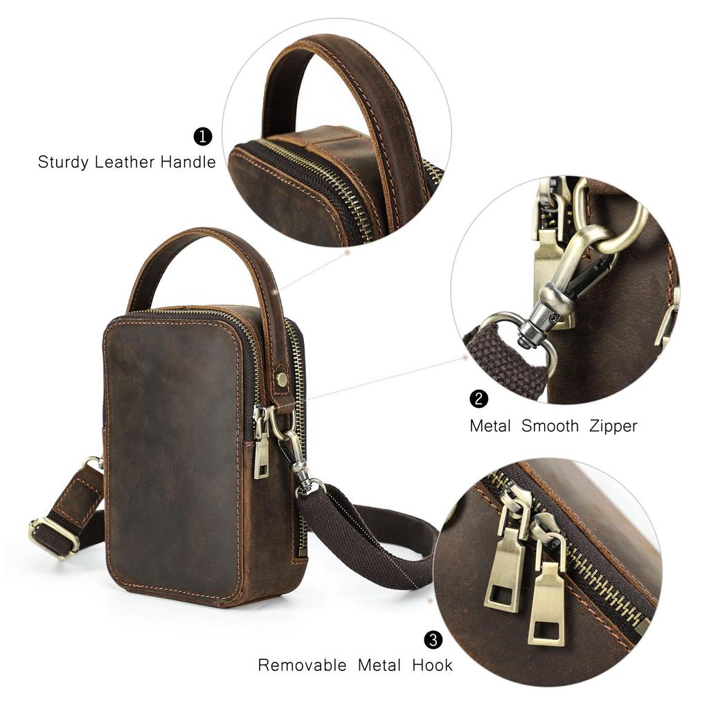 Genuine Leather Men Small Shoulder Bag Vintage Crossbody Messenger Bag With Phone And Card Holder Handbag