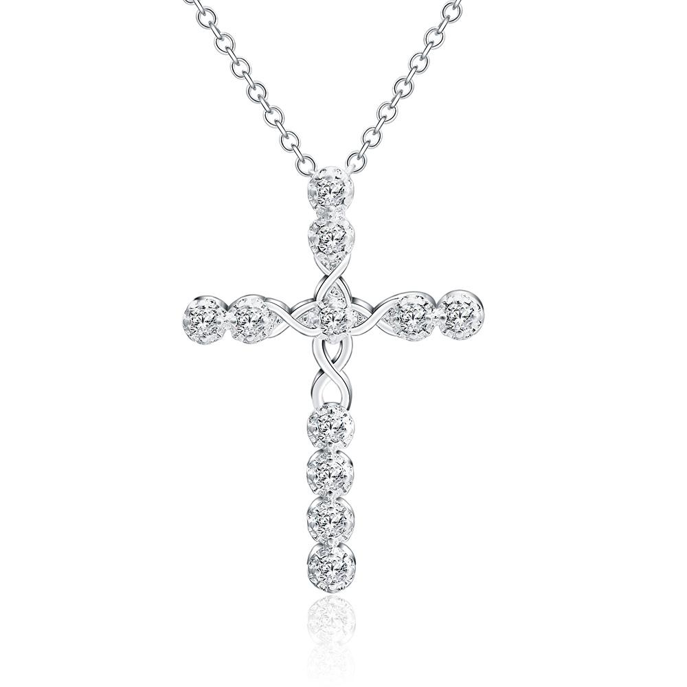 925 Sterling Silver Cross Zircon Pendant Necklace Wedding Fashion Jewelry