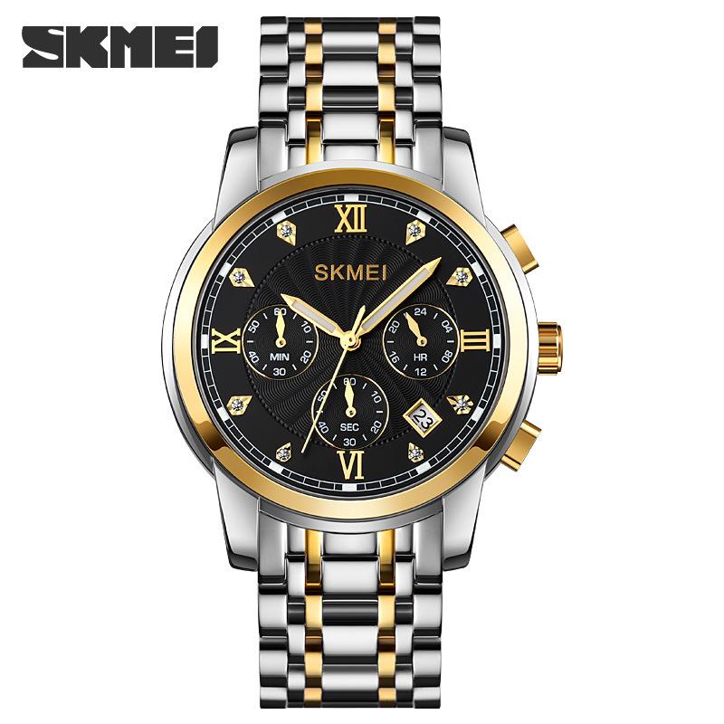 Skmei Мужские кварцевые часы Moment Beauty с шестью стрелками и хронографом, трехглазый циферблат, стальной ремешок, деловые мужские часы