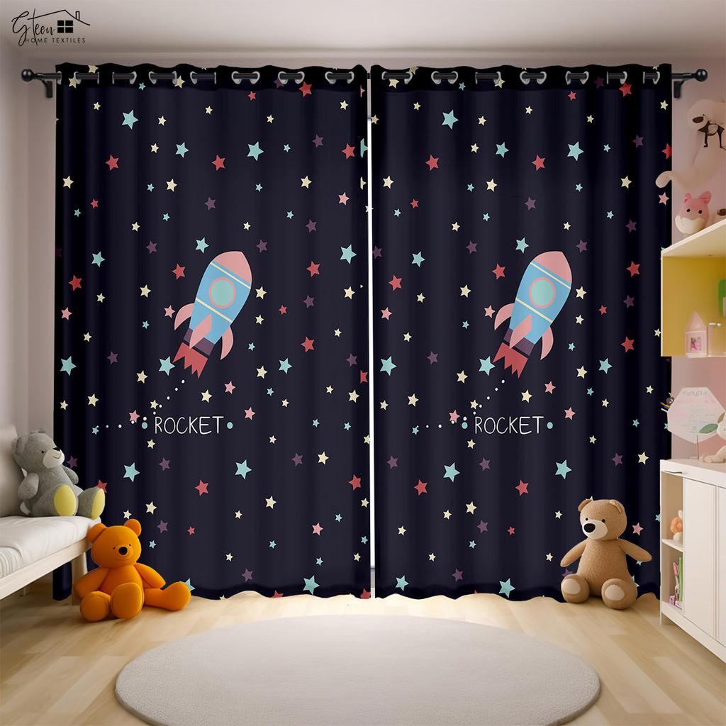 Мультфильм Вселенная 3D Печать Шторы Космонавт Астронавт Космический корабль Ракета Планета Инопланетянин Спальня Детская комната Шторы 2 ШТ