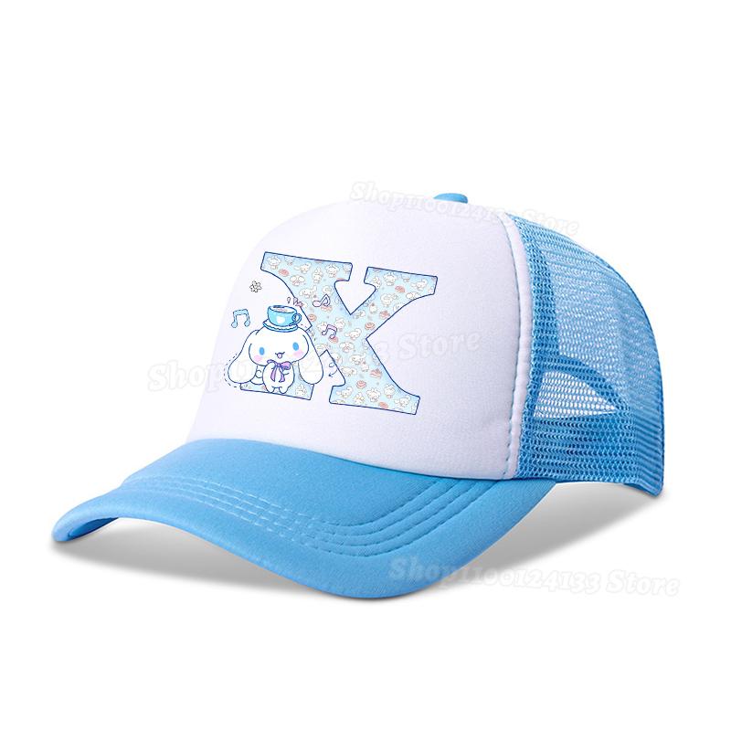 Cute Cinnamoroll Girl Baseball Cap Sanrio Anime Letter A-Z Print Kid Outdoor Street Casual Hat Sunshade Summer Woman Kawaii Gift