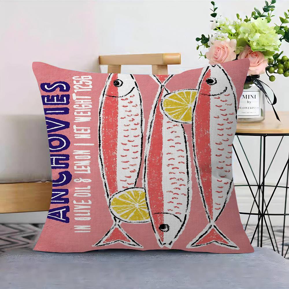 Colorful Sardine Lobster Fish Ocean Animal Pillow Cover For Bedroom Room And Living Room Sofa Decorative Cushion Cover