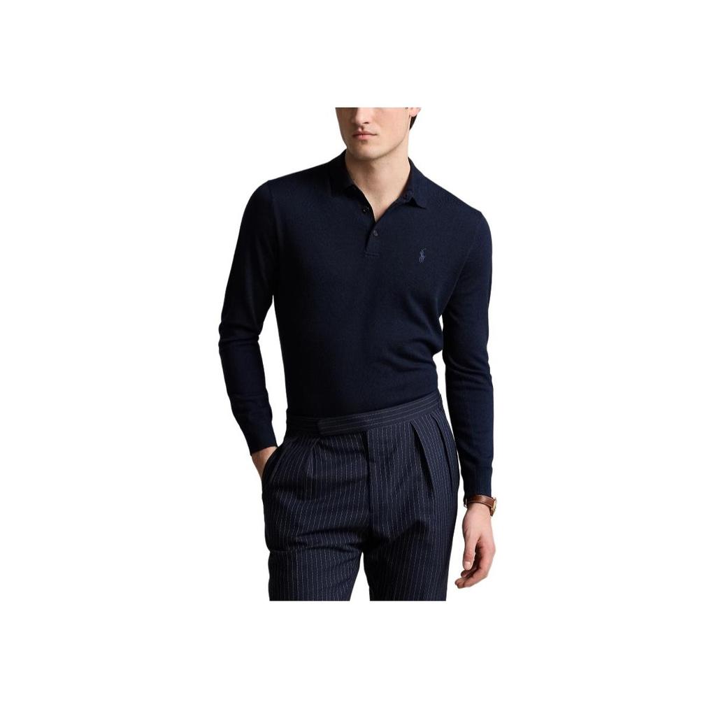 Polo Ralph Lauren Однотонный трикотажный свитер с вышивкой логотипа Мужской свитер Hunter-Deep-Blue MNPOSWE16821901-400