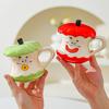Creative Funny Expression Apple Core Drinking Water Cup with Lid Spoon Souvenir Ceramic Mug Fruit Couple Cup