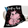 Lovely Hippo Throw Blanket Cute Cartoon Flannel Blanket for Couch Bed Travel Outdoor Home Decor Warm Fuzzy Blanket for Boys Girl