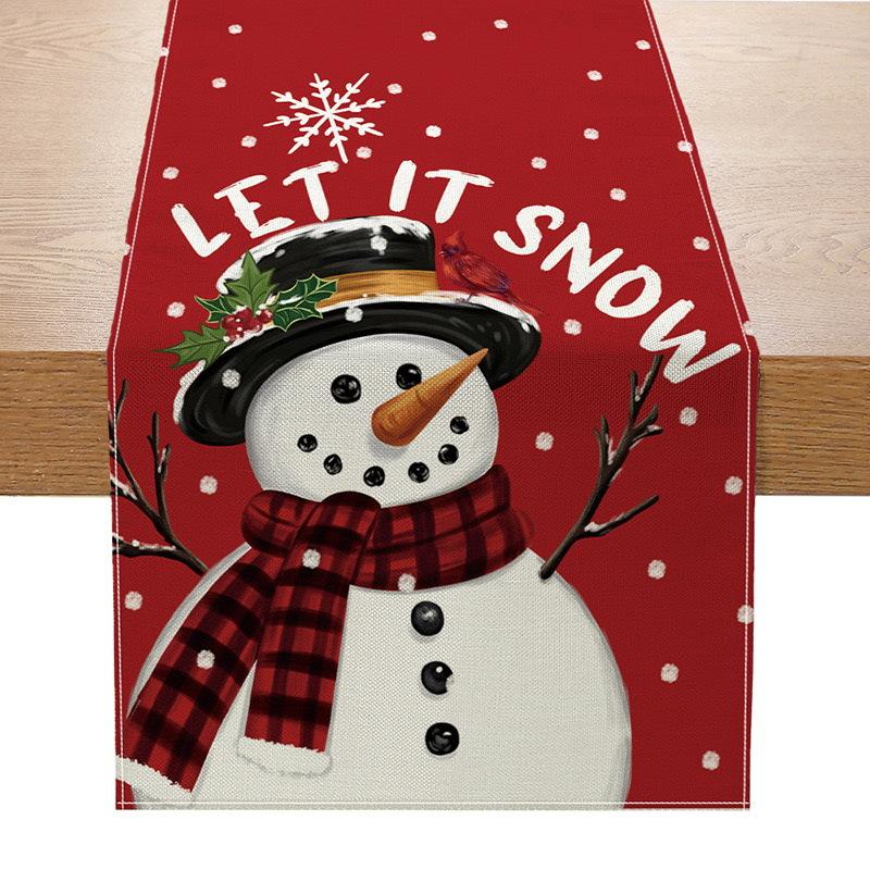 Рождественская настольная флажка Amazon Лен Печать Праздничная скатерть для кухонного стола Скатерть для гостиной