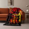 Two characters clash dramatically, with bold visuals and fiery backgrounds. for all seasons blanket lunch break throw gift