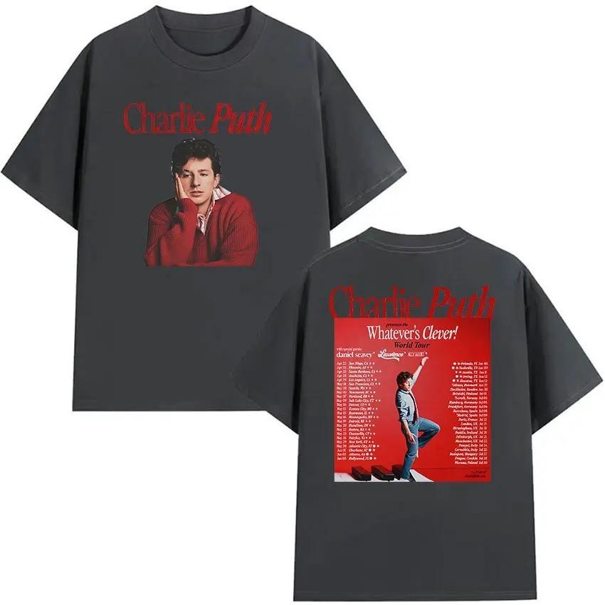 Vintage High Quality T-shirt Charlie Puth Whatevers Clever World Tour 2026 Merch T Shirt Unisex Hip Hop Oversized Cotton T-shirt