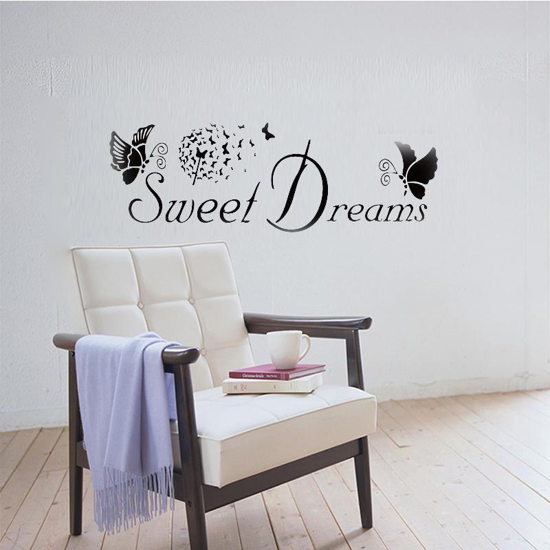 Dreams Love Removable Wall Stickers Sweet Quote Bedroom Decals DIY Butterfly