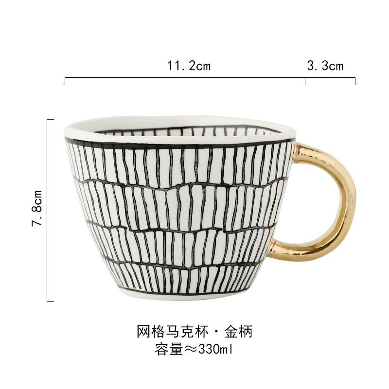 Ceramic Mug Hand-Painted Irregular Chessboard Checkered Coffee Cup Large Capacity Water Cup Milk Tea Oatmeal Mugs Household