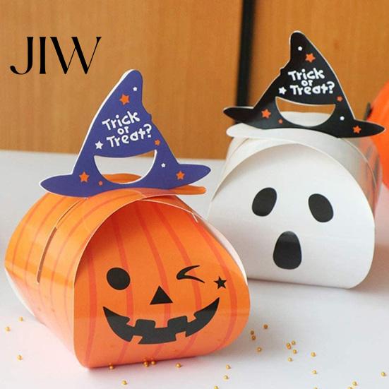 Decorative Treat Boxes for Events 10 Pcs Halloween Paper Candy Boxes, Cute Wizard Hat Pumpkin Ghost Handmade Gift Holders Holder Party